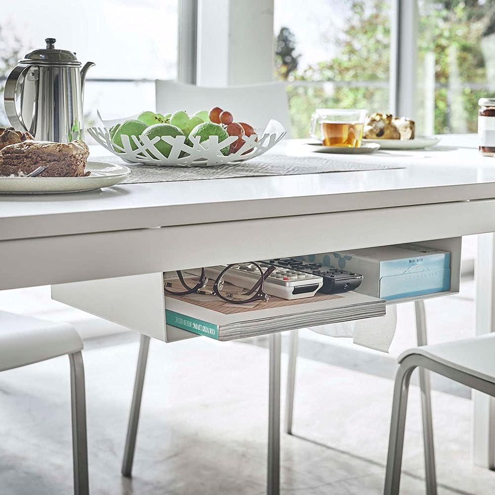 YAMAZAKI 5481 Tower Under-Table Shelf, White, Steel, Minimalist, 44 x 24.5 x 7 cm