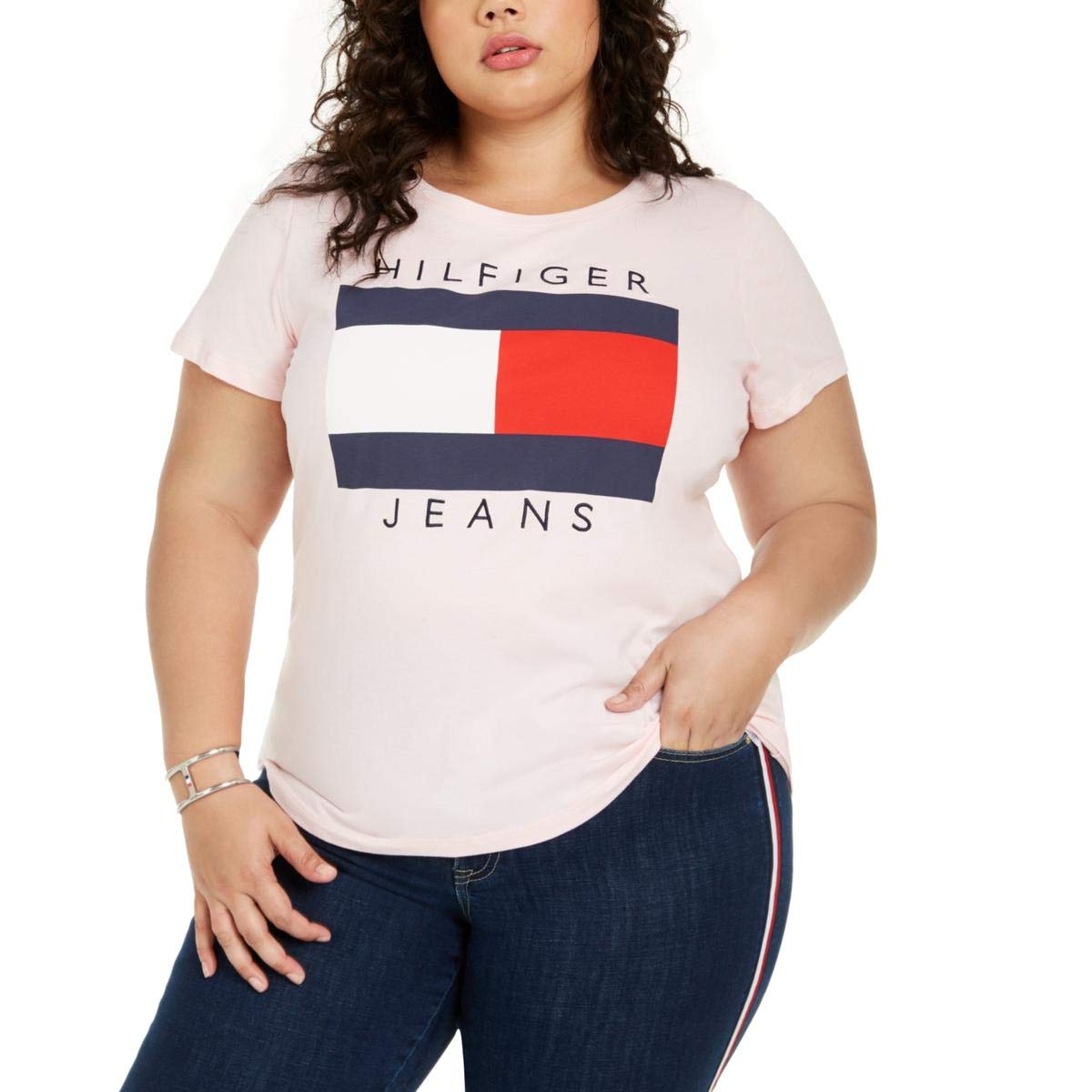 Tommy Hilfiger Camiseta básica de manga corta para mujer Plus Essential