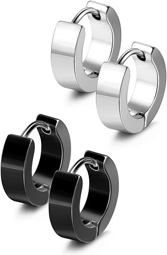 JewelrieShop Juego de joyas para hombre, aretes colgantes con bisagras, acero inoxidable, hipoalergénicos, aretes de aro urbanos