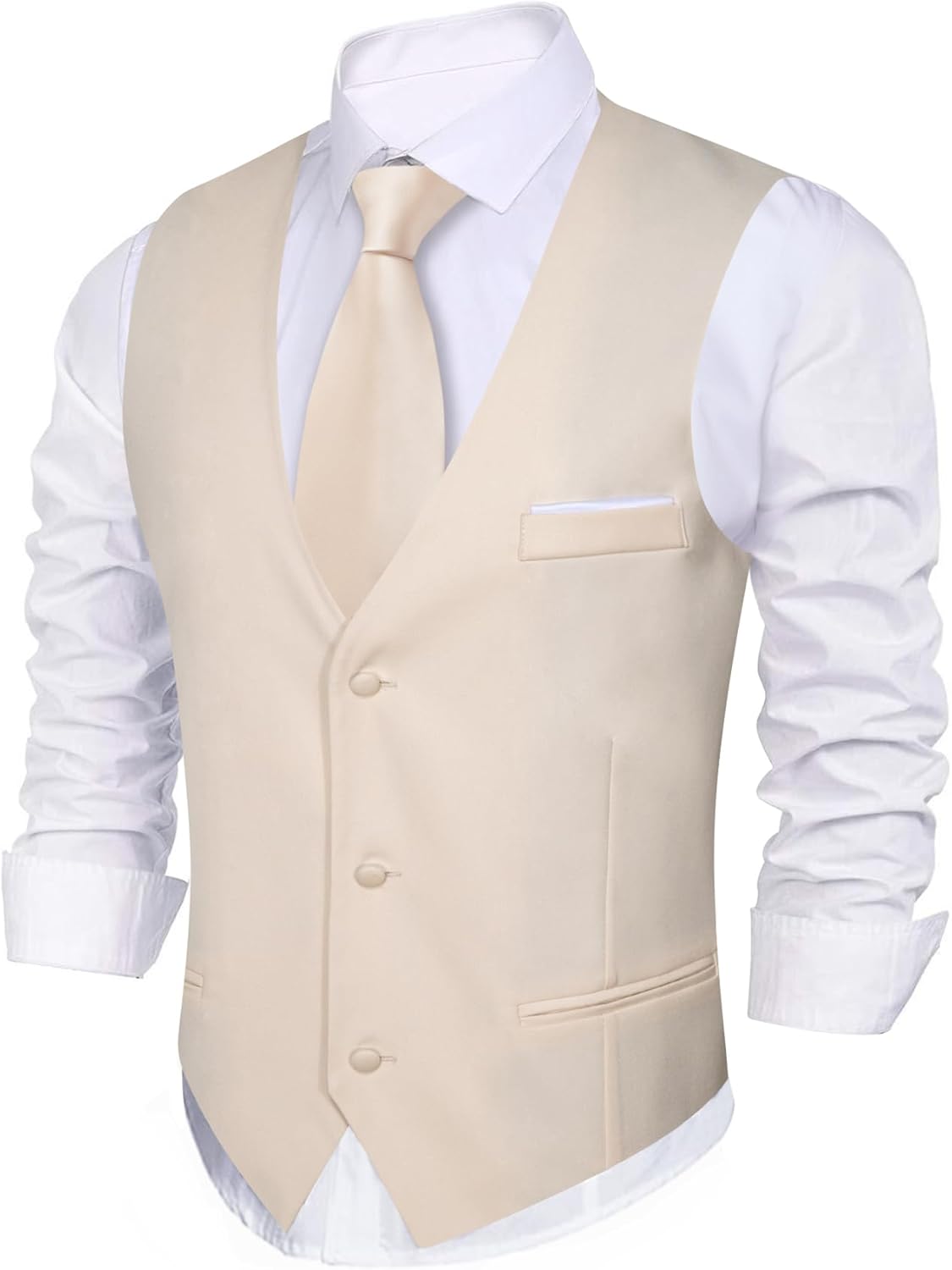 Barry.Wang Mens Suit Vest Slim Fit V-Neck 2-Pocket Solid Color Waistcoat Dress Formal Business Tuxedo Wedding Party