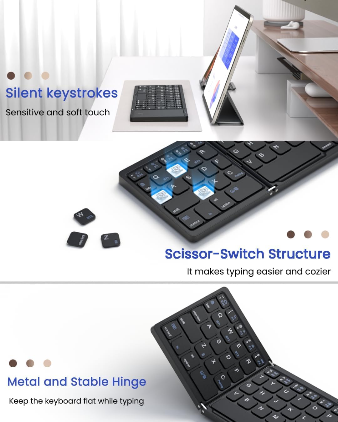 Qinda Wireless Bluetooth Keyboard, Portable Wireless Bluetooth Keyboard with Larger TouchPad Pocket-Sized Travel Keyboard for MacOS/iOS,Android,Windows sync up to 3 Devices, Black 1