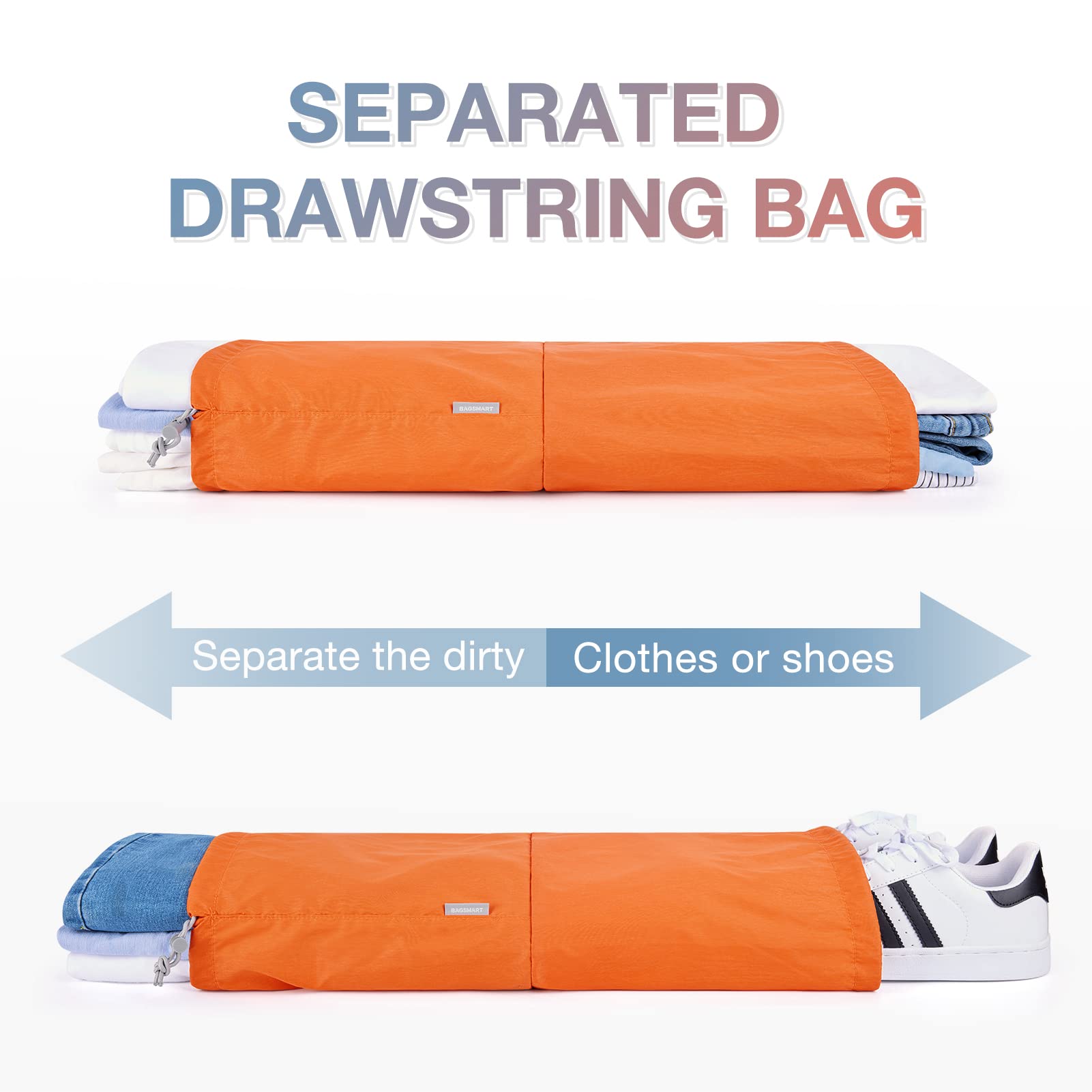 BAGSMART 6 Pièces Organisateur Valise,Sac Compression Voyage,Packing Cubes Réutilisable, Rangement Valise Accessoire,avec Sac à Linge Pratique pour Sac à Dos,Valise,Organiseur,Orange