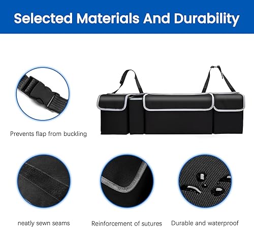 Miniatura 4 de Organizador de maletero de automóvil, organizador colgante de asiento trasero de gran capacidad con 4 bolsillos y tapas, bolsa de almacenamiento