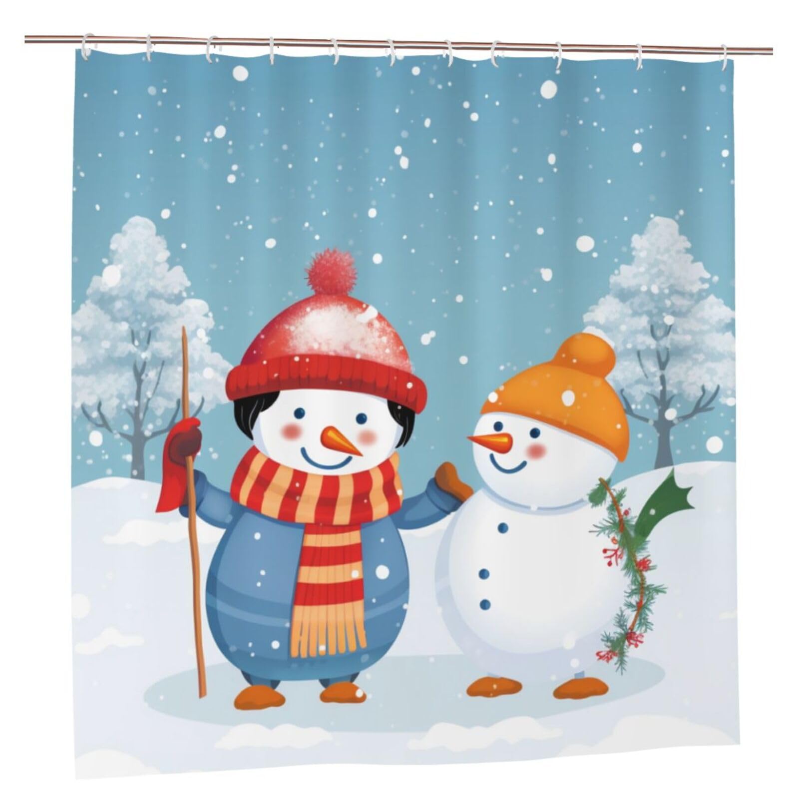 BWWHCCTI Merry Christmas Printed Shower Curtain With 12 Plastic Hooks Opaque Quick Drying Waterproof Shower Curtains Sets For Bathroom 183x183 CM