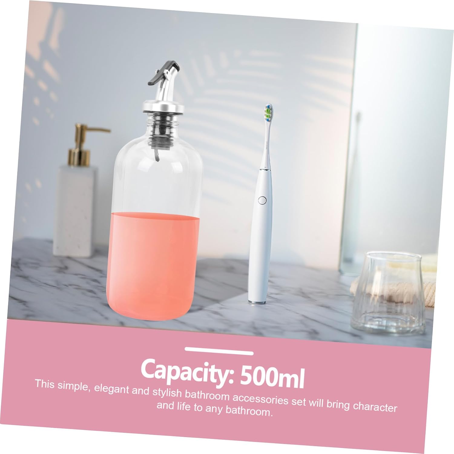 500ml Mouthwash Dispenser Kit with Glass Cup Bathroom Accessories Set 16oz Glass Mouthwash Bottle with Pour Spout for Home Use image 5