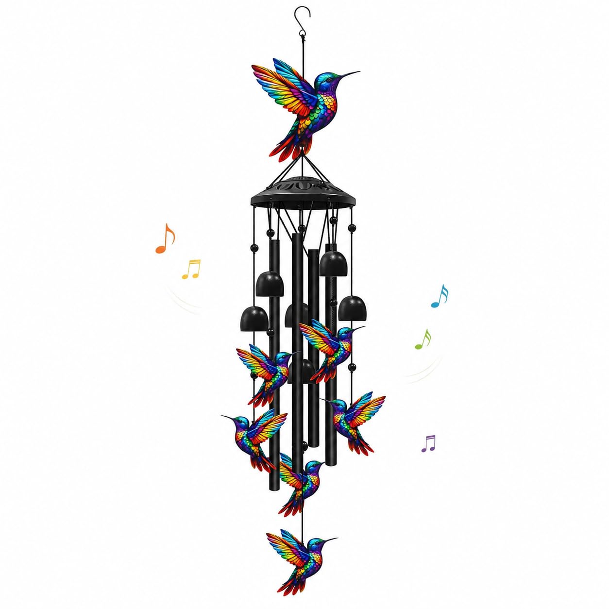 Vintage Colorful Hummingbird Wind Chime with Metal Tubes and Bells, 35in Wind Chimes Outdoor for Garden Yard Patio Hanging Decor (Hummingbird)