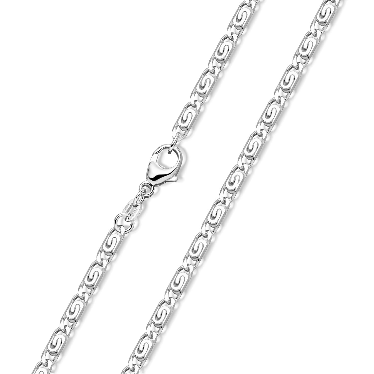 MATERIA, collana a maglia barbazzale in argento 925 diamantato, diametro 1 mm, lunghezza di 40, 45, 50, 60, 70 cm, per donne e uomini, # K44