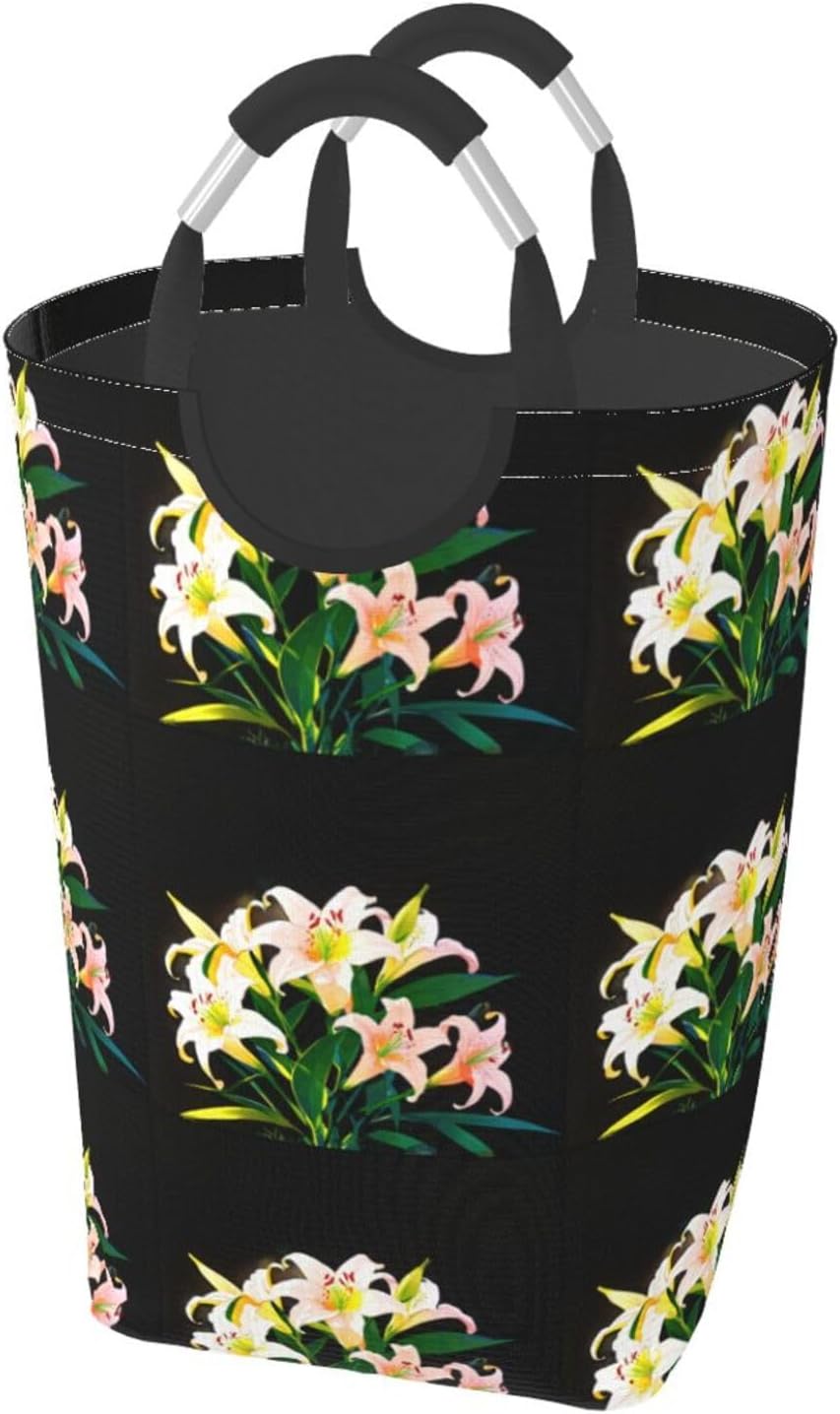 A bouquet of lilies in the sun Foldable storage bag, 50L capacity, suitable for laundry room, dormitory bedroom, dirty clothes storage basket.