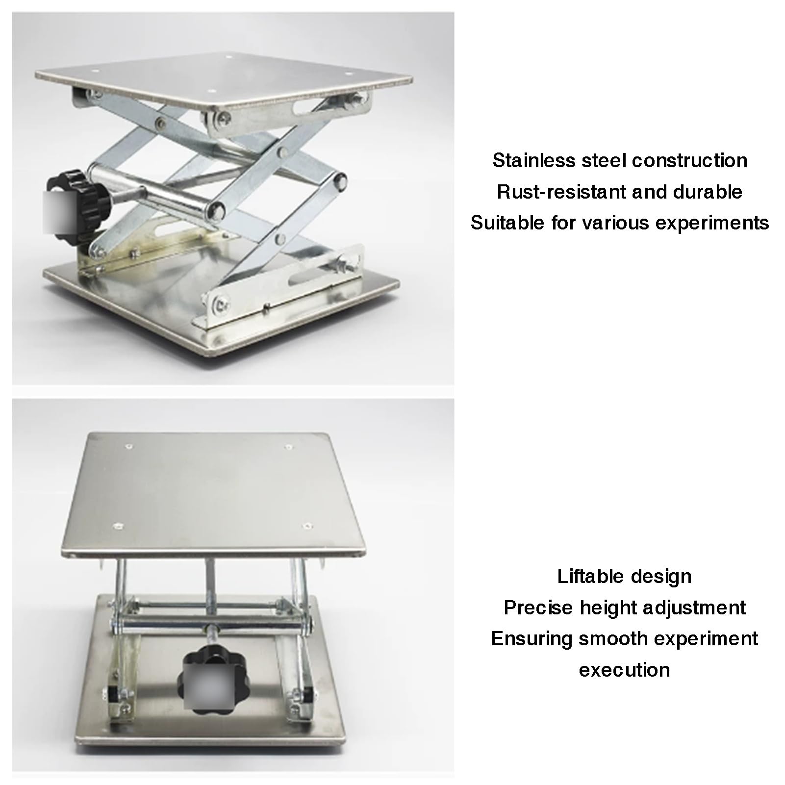Plataforma De Soporte For Gato Laboratorio, Mesa Control Manual | Con tapete antideslizante y mango giratorio, altura ajustable 55-460 mm(200x200mm)