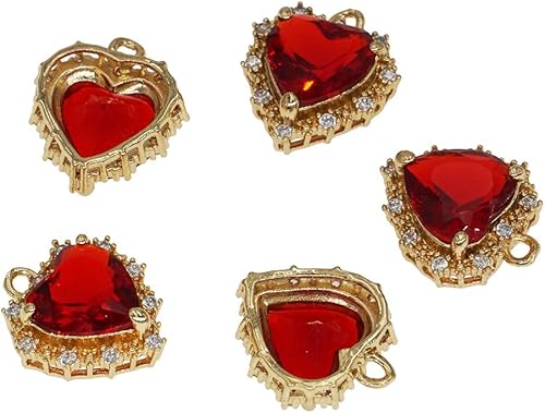 Miniatura 7 de Abalorios de corazón de cristal de aleación chapada en oro para hacer joyas, pulseras, collares, aretes, colgantes, suministros de manualidades,