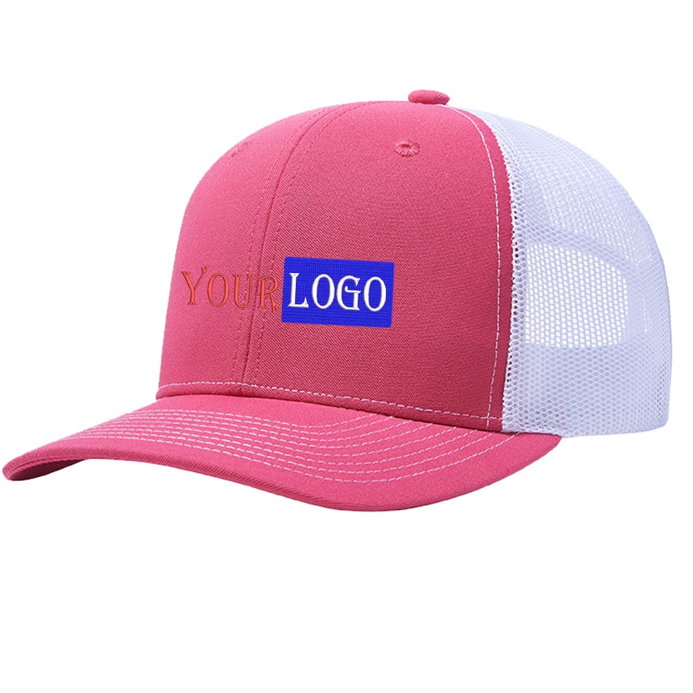 Custom Embroidered Hat Logo Personalised Mesh Baseball Cap Mens Summer 112 Trucker Cap,Unisex Embroidered Cap Dad/Mom Gifts Pink White