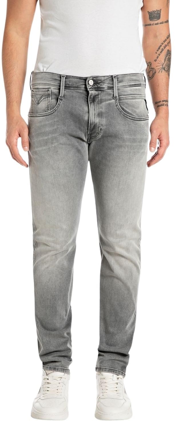 Replay Anbass Slim Hyperflex Jeans, Grey, Size 32, Inside Leg Regular, Men