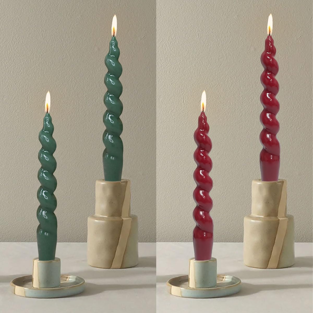 Spiral Taper Candle Red Green Candlesticks,Set of 8 Gedengni Long Candle Sticks Unique Tapered Candles Red Twisted Candlestick for Home Décor Weddings Festive Holiday