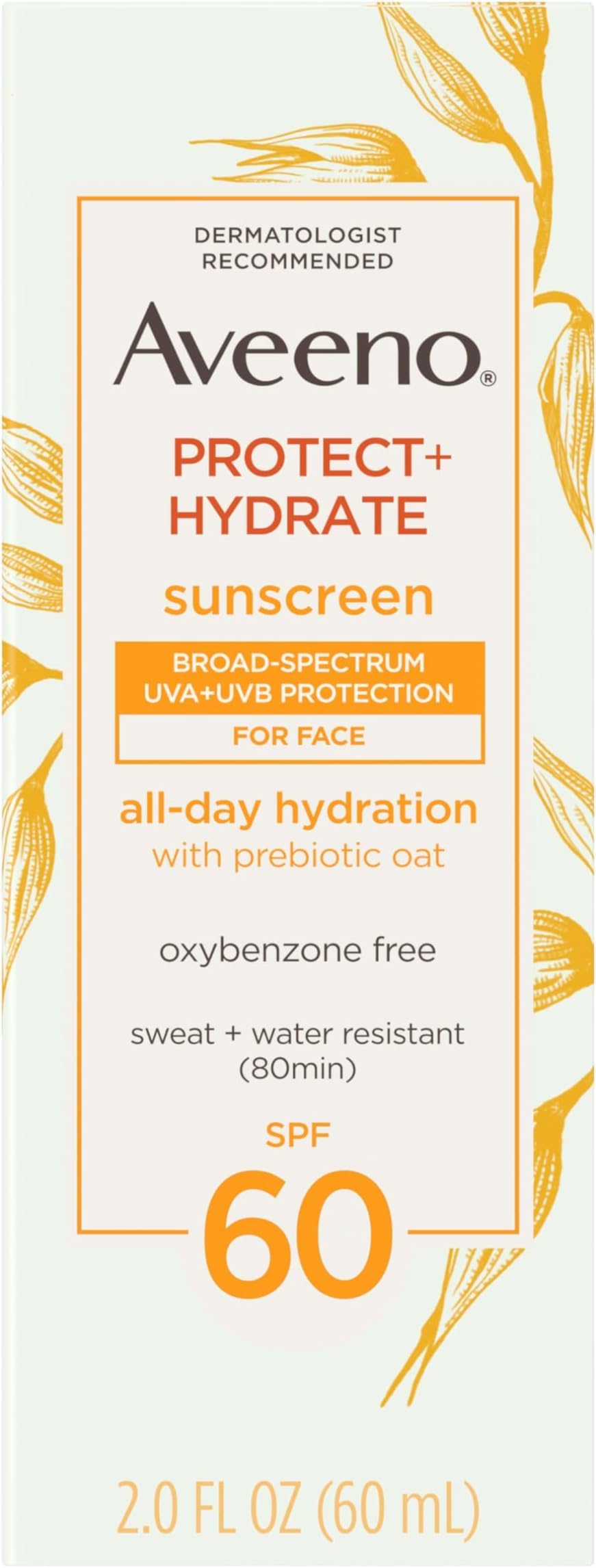 Aveeno Protect + Hydrate Face Sunscreen, SPF 60 Broad Spectrum, for Sensitive Skin, Travel Size, Water Resistant (80 minutes), Paraben, Oxybenzone & Oil Free, 2 fl oz (Pack of 12)