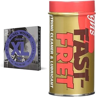D'Addario Guitar Strings XL Nickel Wound Electric Guitar Strings EXL115-3D Bright Tone, Perfect Intonation M Blues Jazz Rock, 11-49, 3-Pack & GHS Fast Fret Guitar String Cleaner and Lubricant
