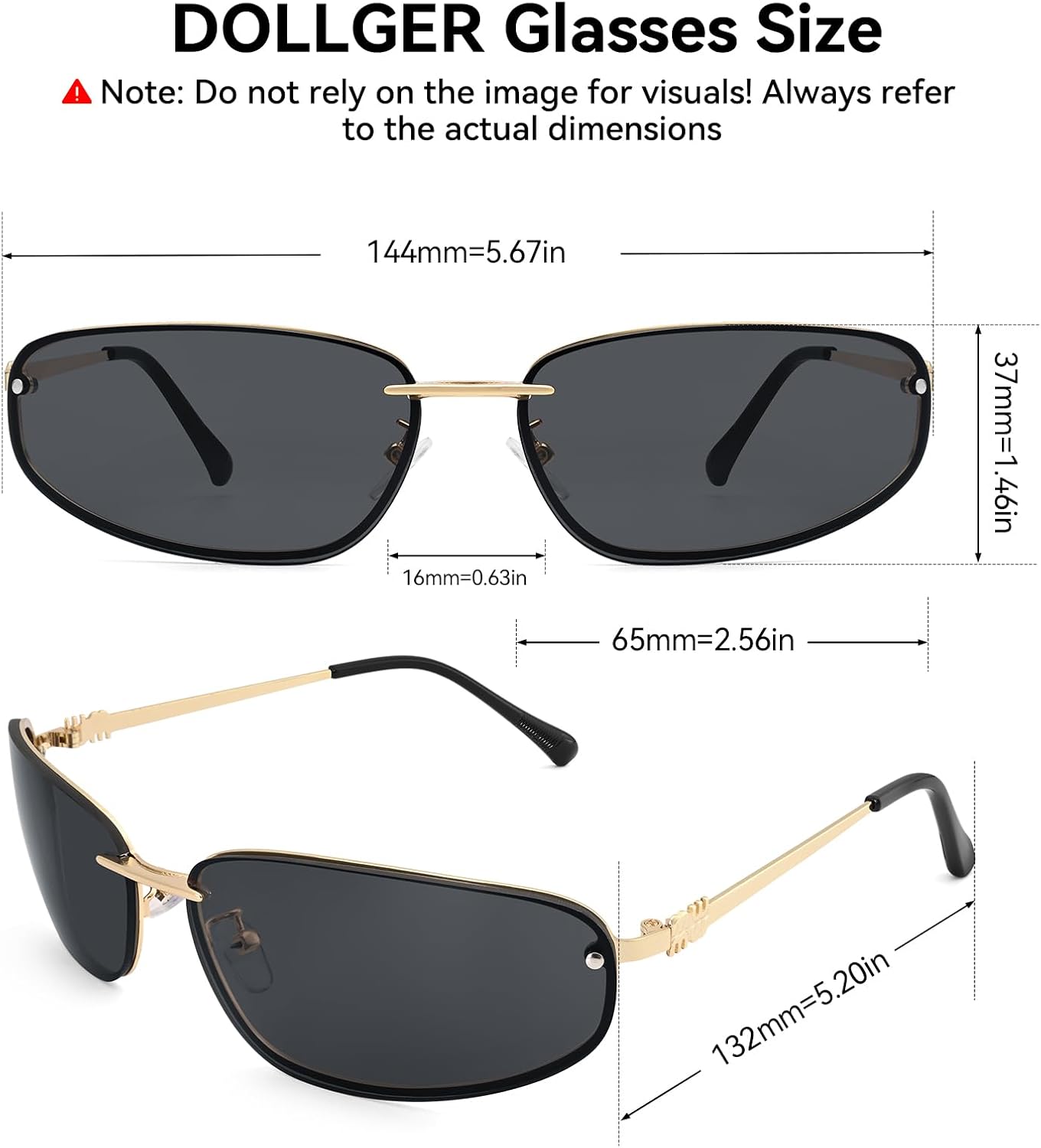 Dollger Y2K Sunglasses Women Trendy 2000s Wrap Around Metal Accessories Sun Glasses 90s Rectangle Cyber Fashion Cool Shades - Image 5