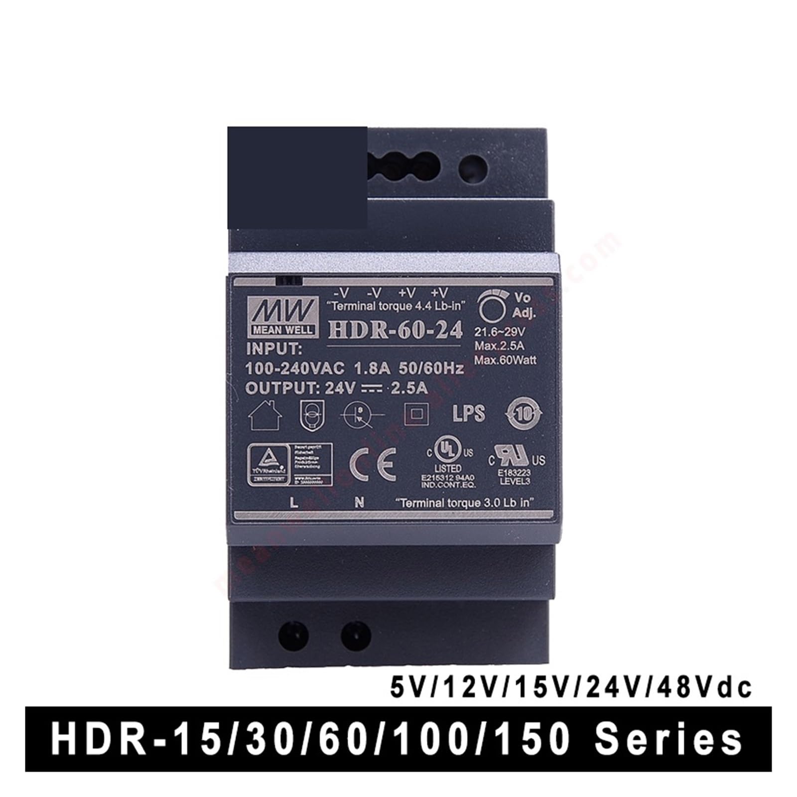 Zasilacz impulsowy, HDR-15 30 60 100 150 Seria DC 5 V 12 V 15 V 24 V 48 V Ultra cienki kształt stopnia Zasilacz na szynę DIN do paska LED, systemu kamer CCTV, radia(5V,HDR-100)