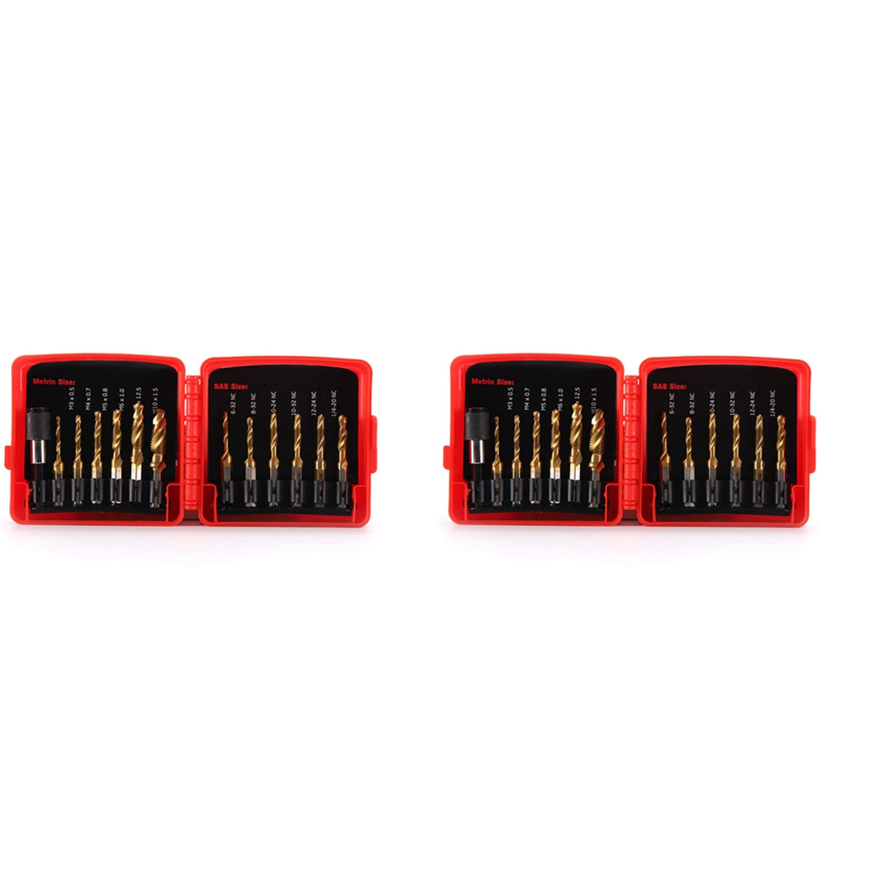 Jnchdghwa Gold Titanium Combination Drill Tap Bit Set 26Pcs Sae And Metric Tap Bits Kit For Thread Drilling Tapping Deburring