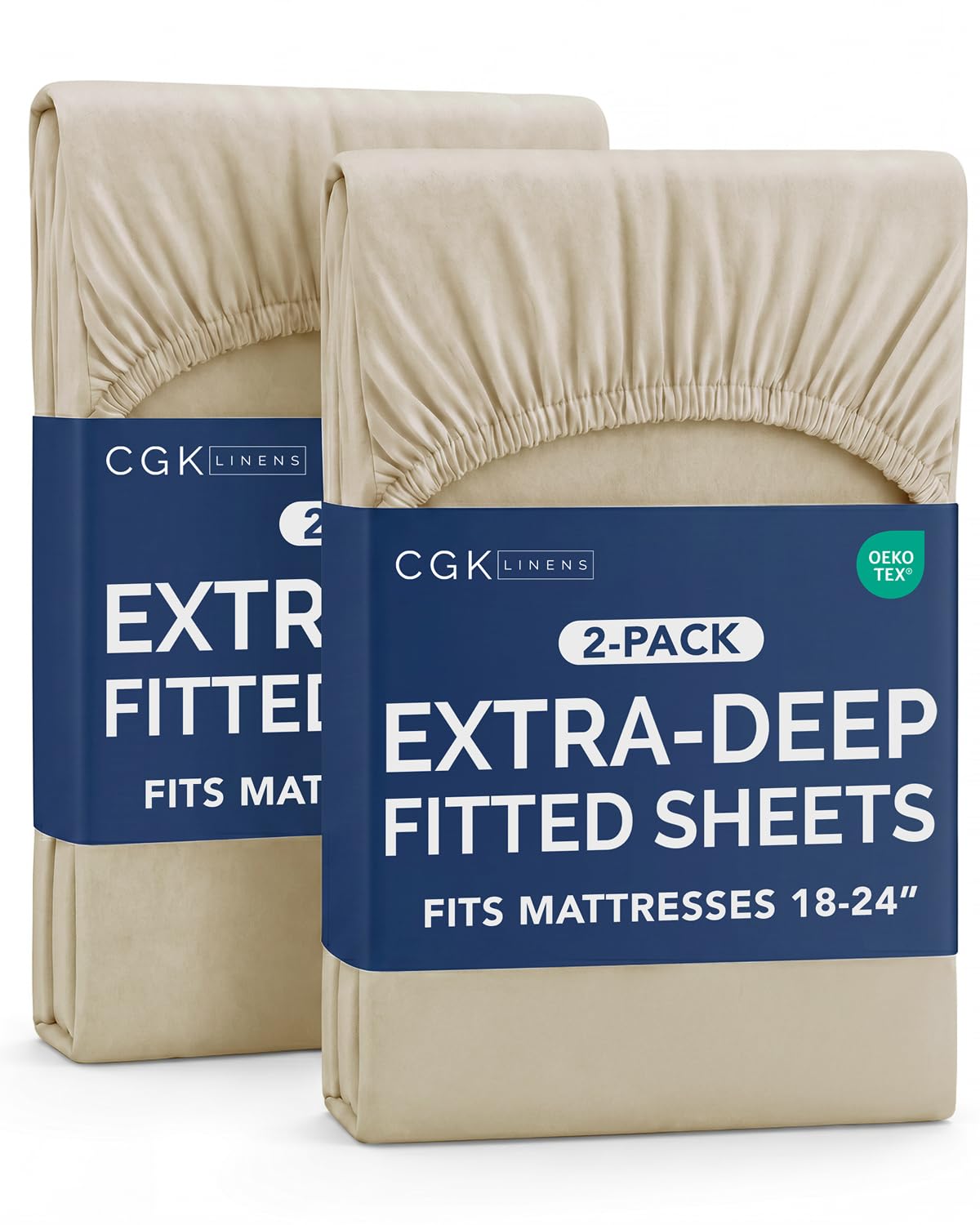 CGK Linens 2 Pack Extra Deep Full Fitted Sheets - Cream