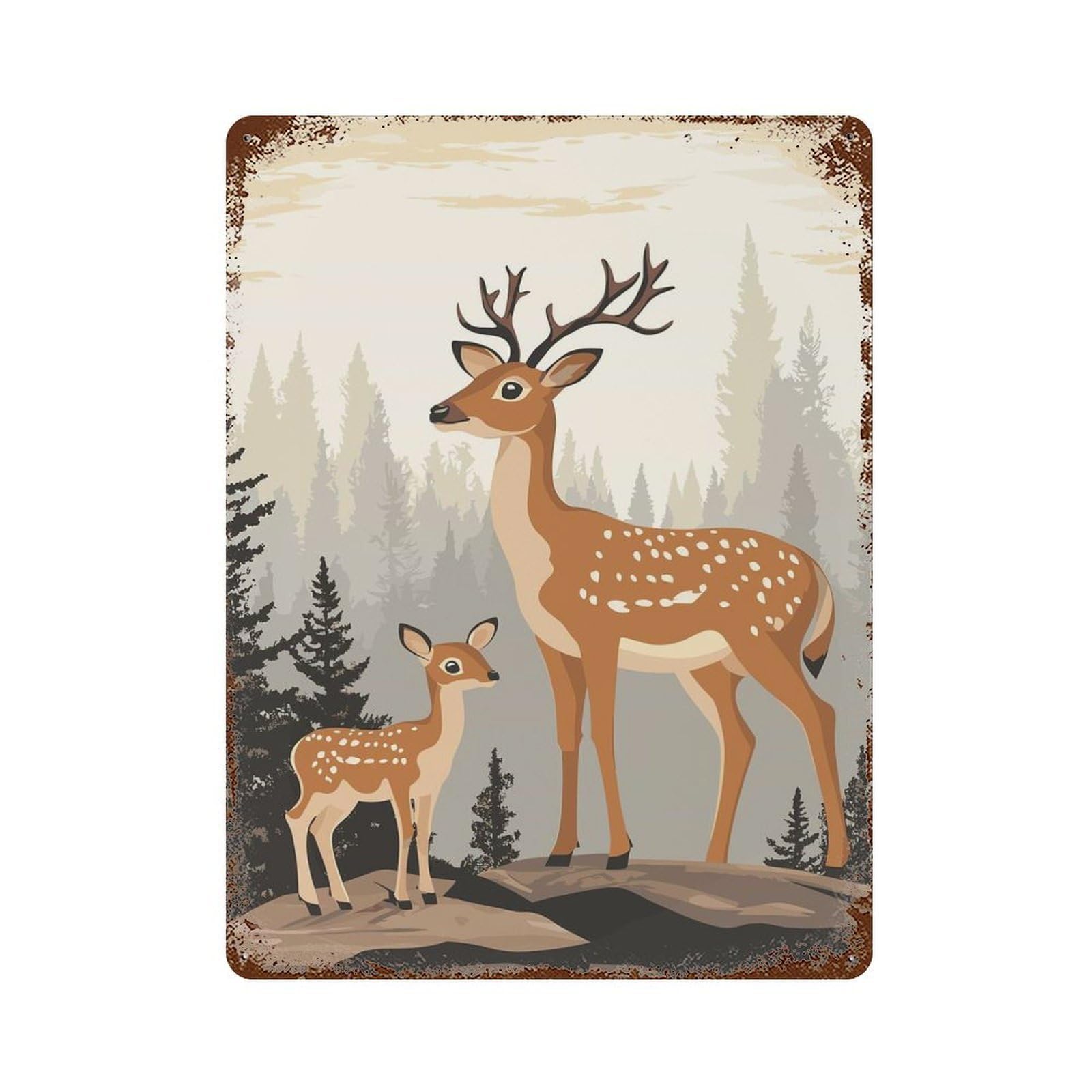 Deer Family in Forest Retro Metal Sign 15.7"x11.8", Shabby Chic Decor for Garage, Pub Or Kitchen
