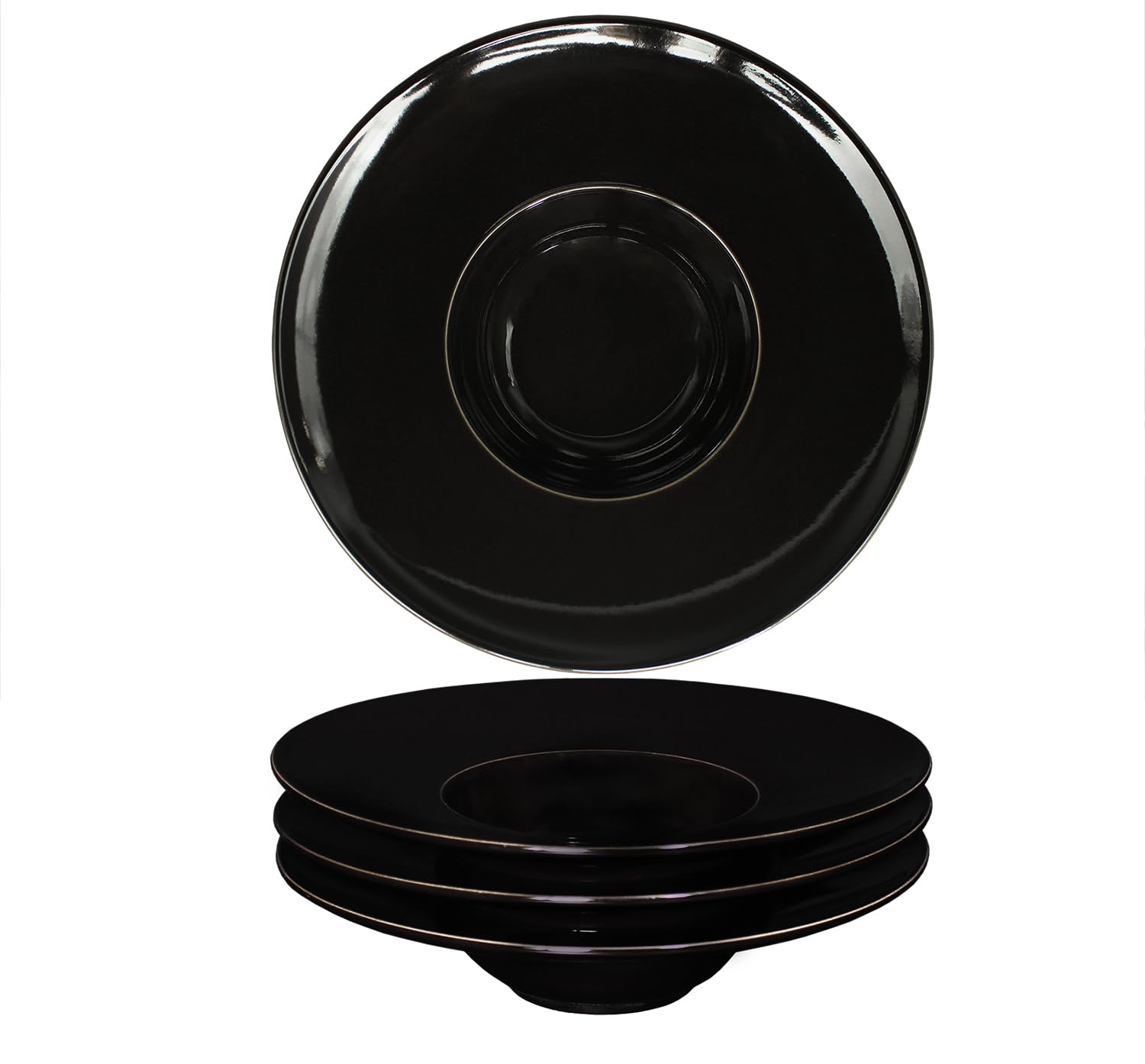 Ciotole da zuppa, piatti fondi, piatti per pasta da 150 ml, set da 4 pezzi, nero, piatto piatto piatto in porcellana con bordo e bordo, miglior regalo (nero 21,5 cm)