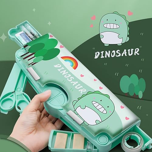 Miniatura 5 de StefIk Estuche desplegable multifunción Kawaii Cute Cartoon Pencil Box con regla de tijeras y sacapuntas (pequeño dinosaurio)
