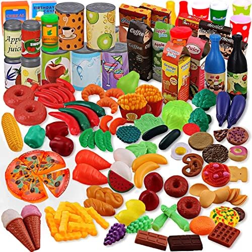 Liberty Imports 170 Piece Deluxe Pretend Play Food Toy Tasty Treats Plastic Cooking and Grocery Shopping Assortment Set