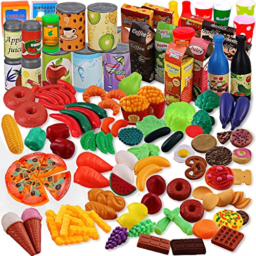 Liberty Imports 170 Piece Deluxe Pretend Play Food Toy Tasty Treats Plastic Cooking And Grocery Shopping Assortment Set #TOP17