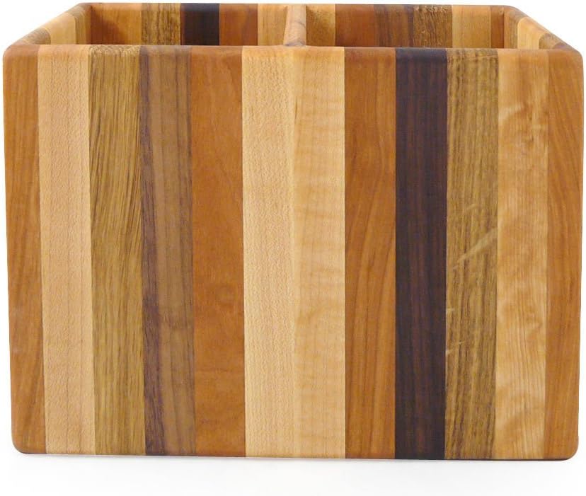 Modern Artisans American Made Mixed Wood Utensil Holder Crock, Double Size