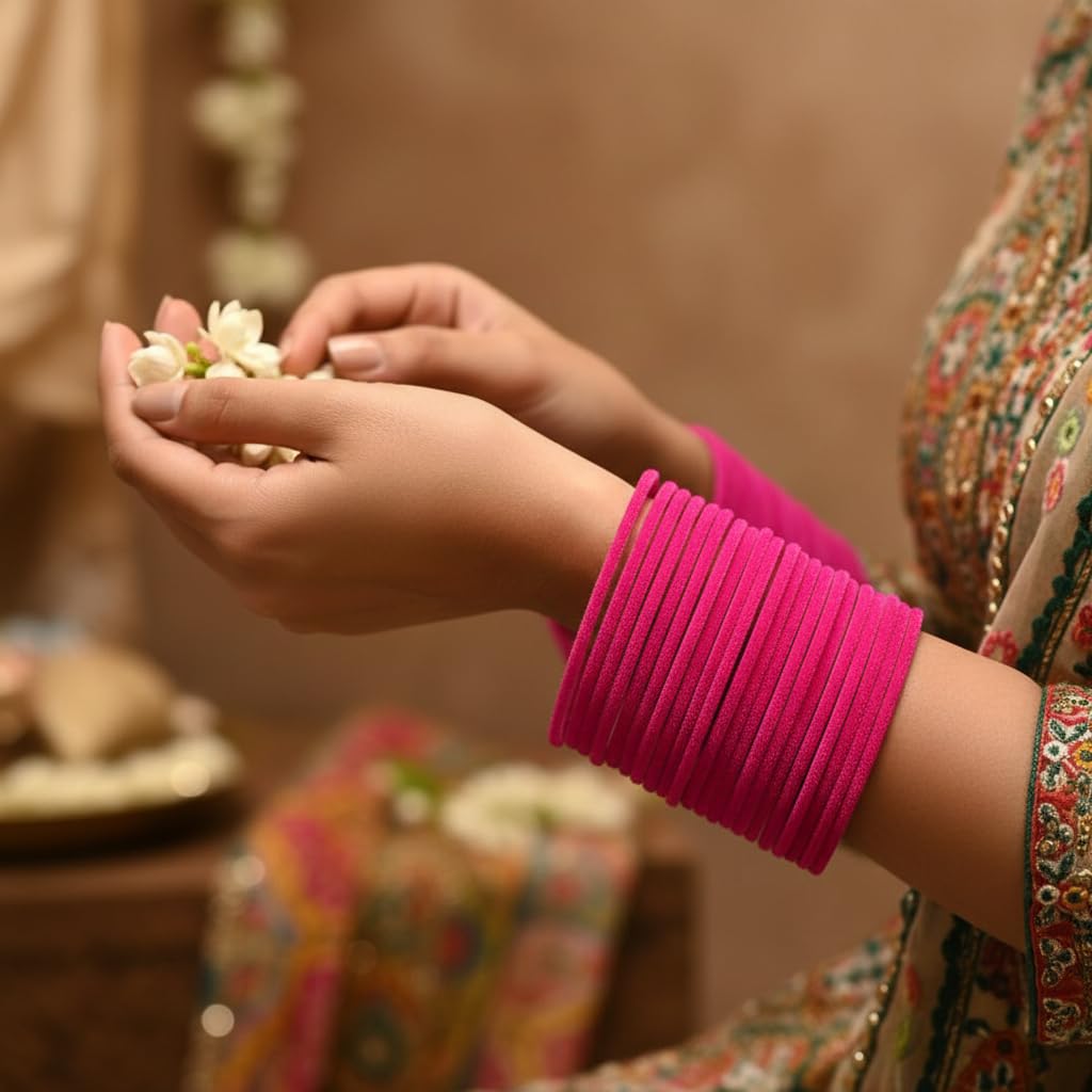 KAYASHA Women's Glass Bangles Set For Women and Girls with Velvet | BangleKYSAGlass | Chudi Set | Plain Glass Bangles | Stylish Glass Bangles- Set of 24.
