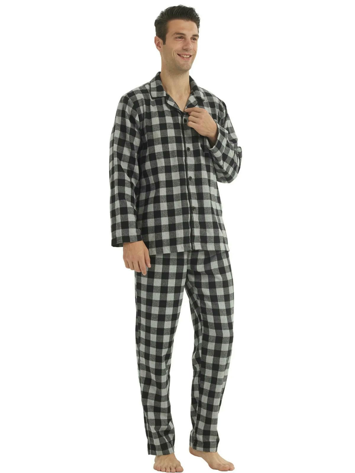 Piżama męska flanelowa, zestaw w kratkę, bawełniana bielizna nocna, ciepła miękka bielizna nocna, wygodna bielizna nocna, niebieska pled, XL