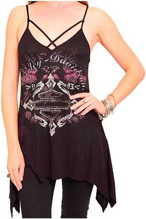 Harley-Davidson Womens Plum Fever V-Neck Tank Top, Shark Bite Bottom, Black