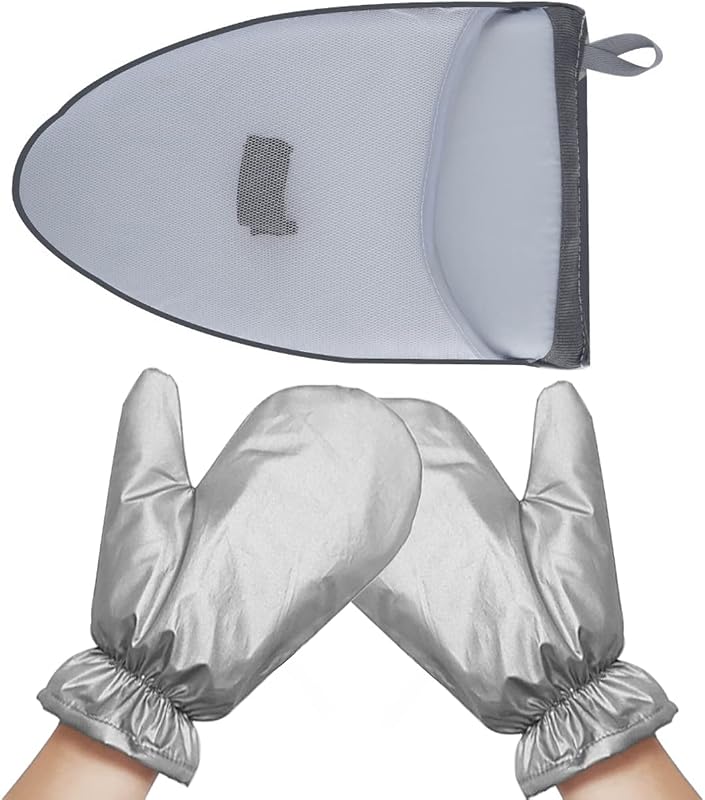 3PCS Garment Steamer Ironing Gloves with Finger Loop, Heat Resistant,Pointy | Waterproof Steam Mitt & Mini Ironing Board for Clothes Steamers, Protective Heat-Proof Anti-Steam Care Pad Accessories