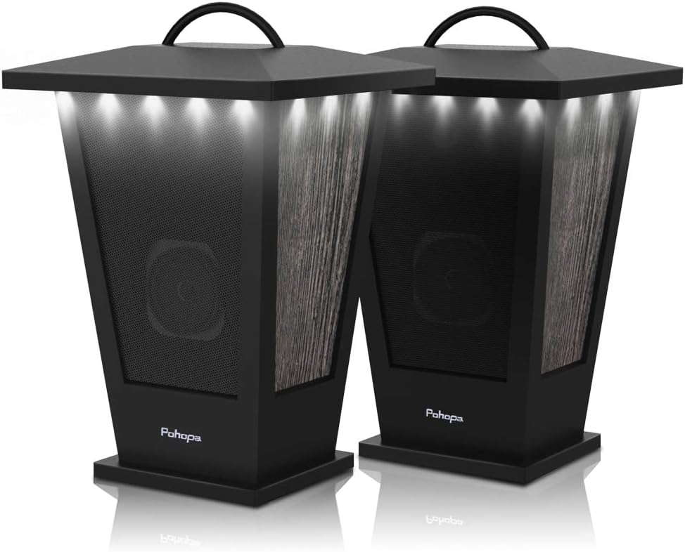 Pohopa Waterproof Bluetooth Speakers, 2 Packs True Wireless Stereo 20W Dual Pairing Lantern With 20 LED Lights, Rich Bass, Indoor Outdoor Use - Piano Black