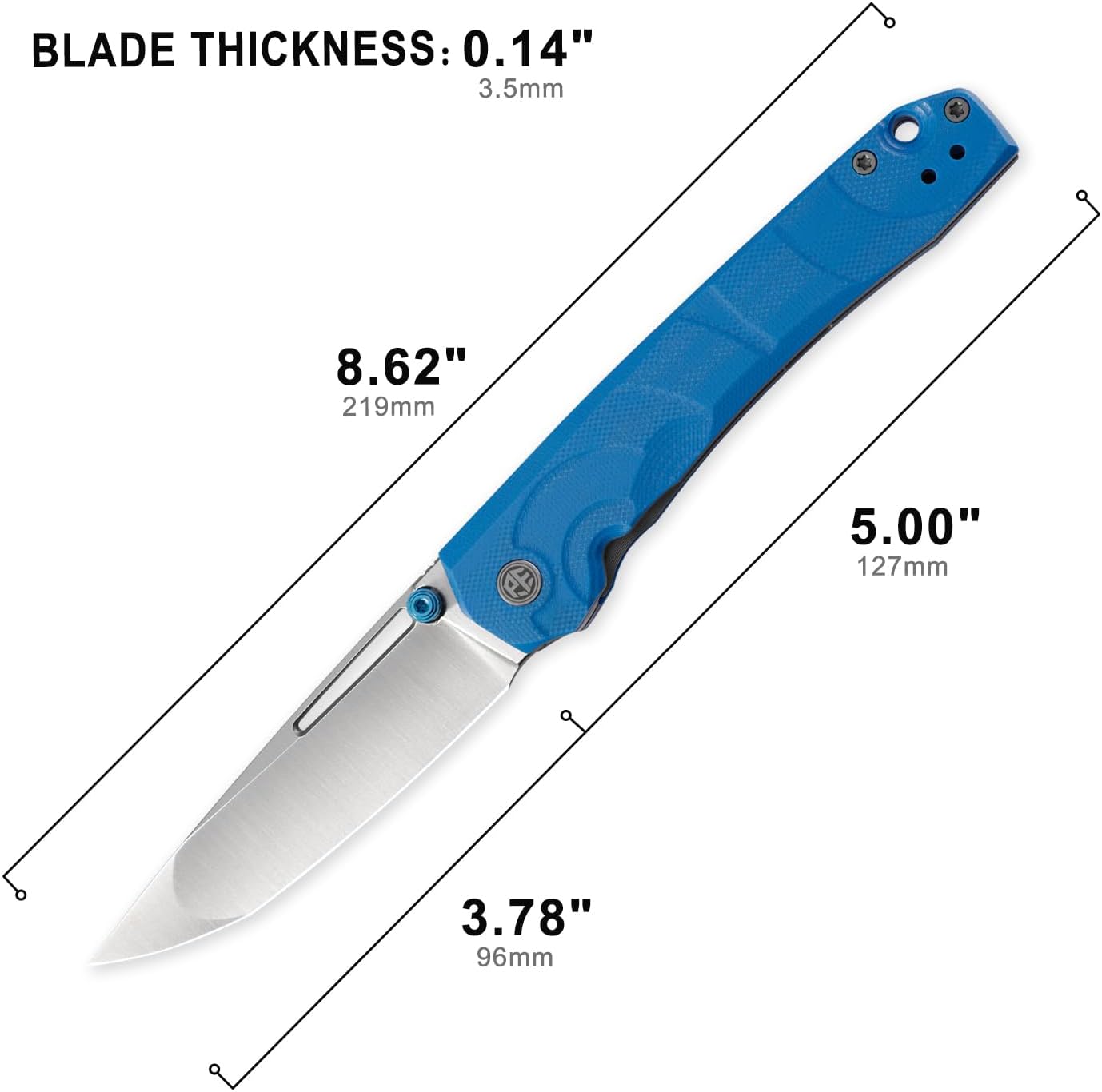 Petrified fish PFP11 Ripple Folding Knife,3.78" 14C28N Steel Hollow Blade G10 Handle Folding Pocket Knife for Camping EDC Outdoor (Blue Satin)