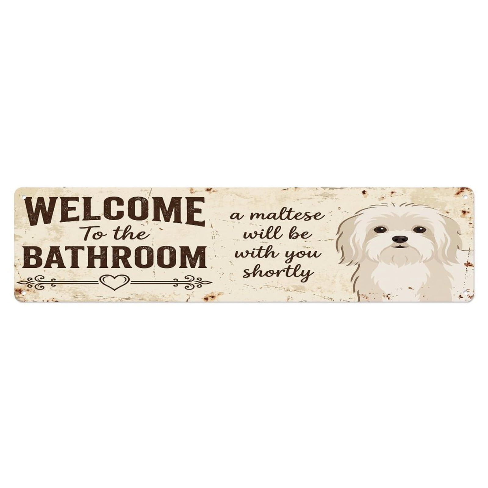 Vintage WELCOME To The BATHROOM Maltese Dog Metal Tin Sign