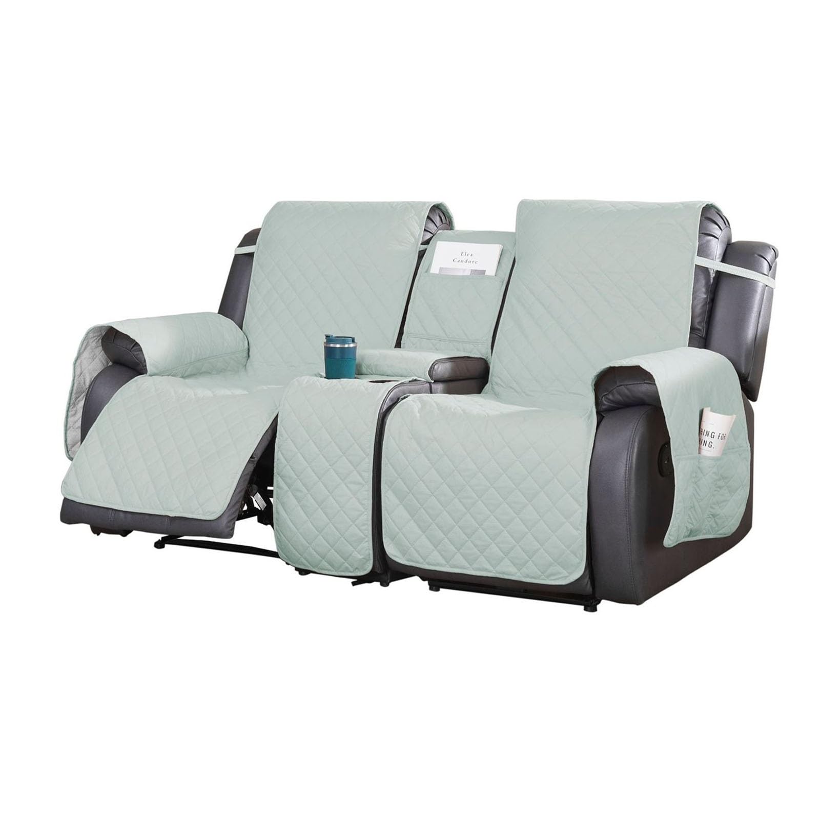Housse fauteuil relax avec console centrale matelassée vert menthe