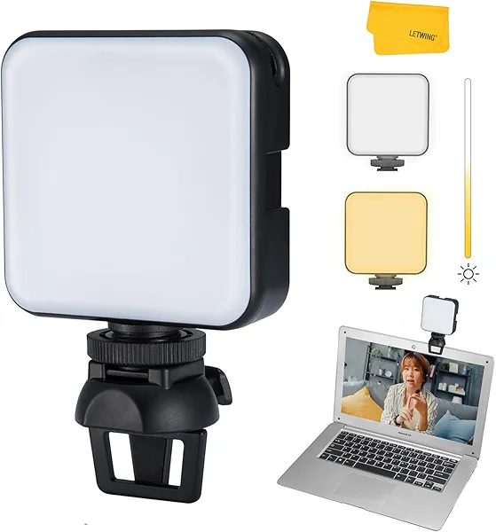 LETWING W64 Video Conference Glow Light Kit for Streamers, Zoom, Remote Working - Dimmable & Rechargeable LED Fill Light With Computer Clip