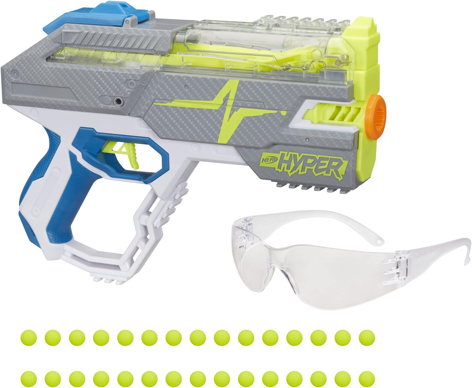 Nerf Hyper Rush-40 Pump-Action Blaster, 30 Hyper Rounds, Eyewear, Up to 110 FPS Velocity, Easy Reload, Holds Up to 40 Rounds, multi, E8912, NER HF