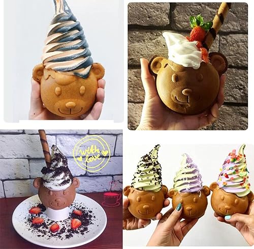 Miniatura 5 de Taiyaki - Máquina para hacer gofres en forma de oso de boca abierta para hacer helado de oso Taiyaki, máquina para hacer conos de oso (220 V)
