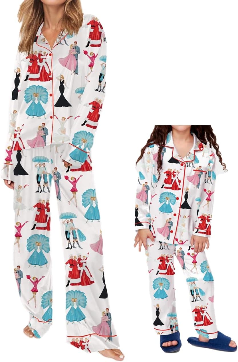 WenaZaoMommy and Me Christmas Pajamas Satin Silk Christmas Pajama Set Matching Pjs for Mother Daughter