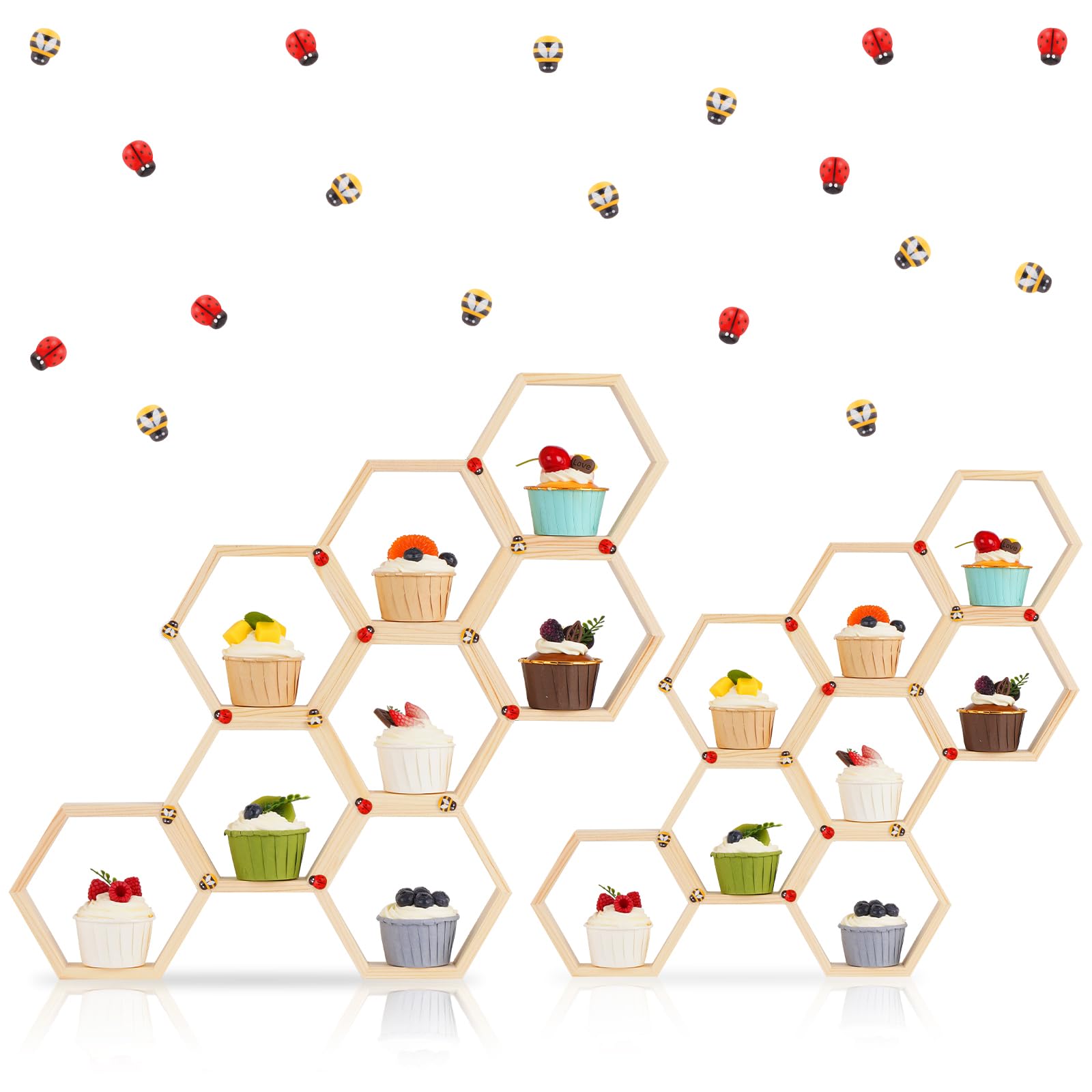 Ahhute 20 Pack 45ml Mini Vasetti per Miele Esagonali in Vetro con Mestolo in Legno, Carte, Ciondolo a Forma di Ape, Ciocche di Canapa, Perfetti per Babyshower, Bomboniere per Nozze