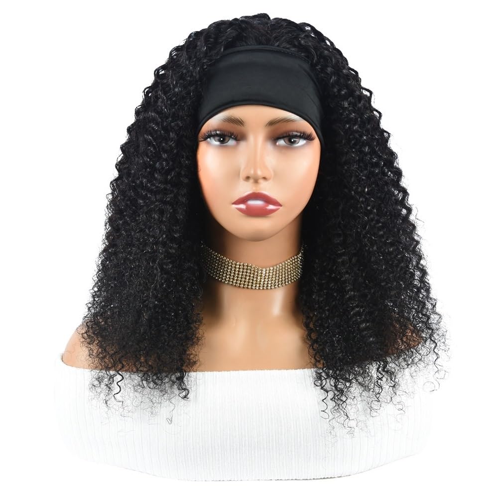 xiuling4568 16 inch Kinky Curly Headband Wig for Black Women None Lace Front Curly Wear and Go Glueless Wigs Black Hairs Extensions
