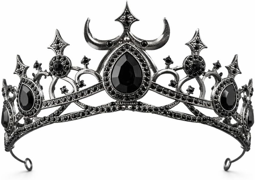 Gothic Crystal Crown Tiara for Women, Celestial Moon Rhinestone Headpiece for Adult Cosplay, Halloween Costume, Prom Party & Photoshoot