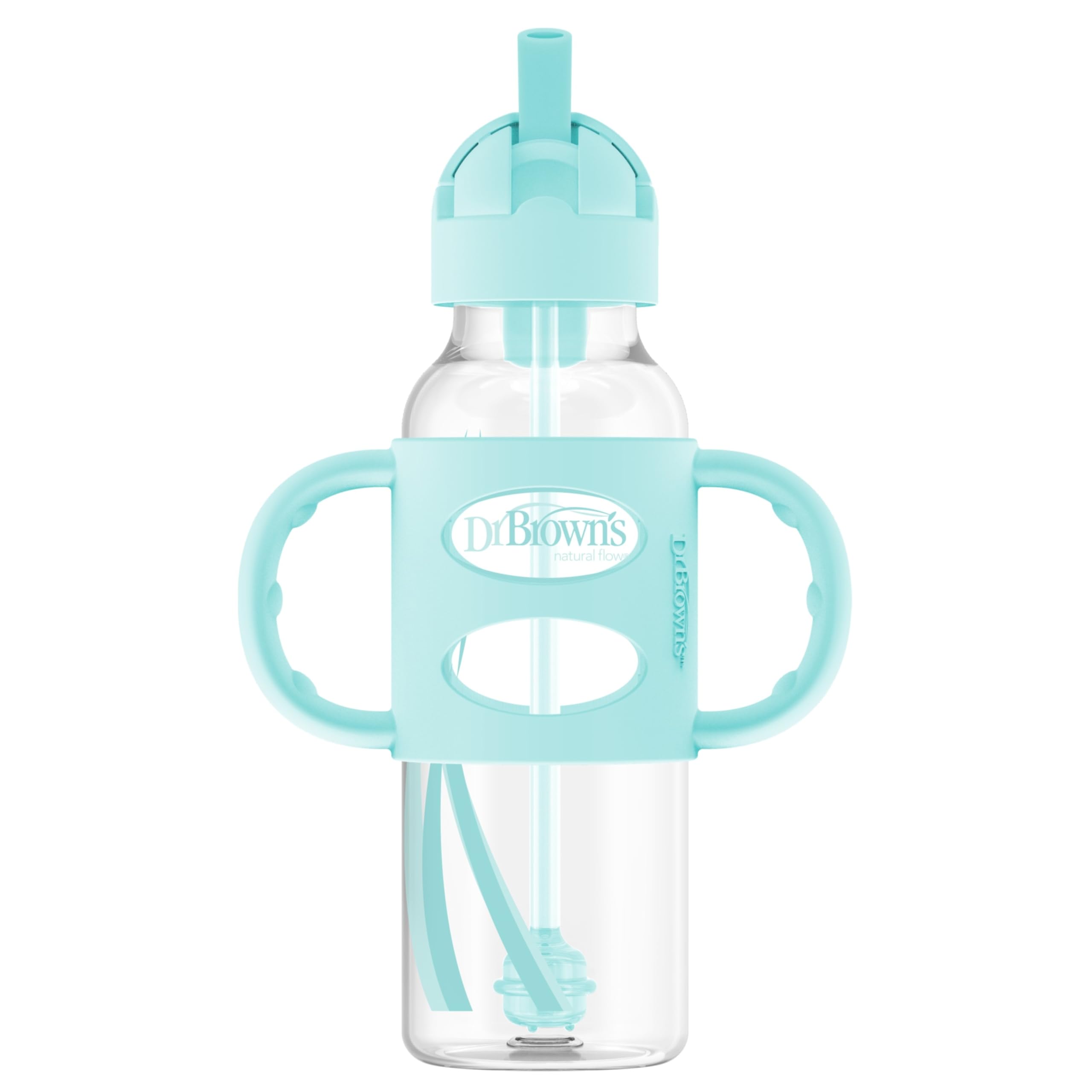 Milestones Narrow Sippy Straw Bottle, Spill-Proof with 100% Silicone Handles and Weighted Straw, 8 oz/250 mL, Green, 6m+