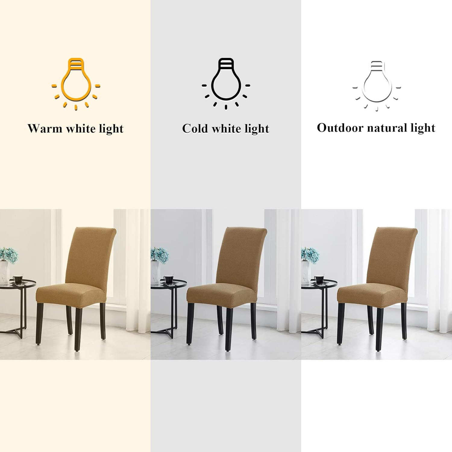 Joccun Chair Covers for Dining Room Set of 6, Dining Chair Slipcovers Stretch Dining Room Chair Covers Seat Protector,Washable Parsons Chair Cover for Home,Hotel,Banquet(Tan,6 Pack)