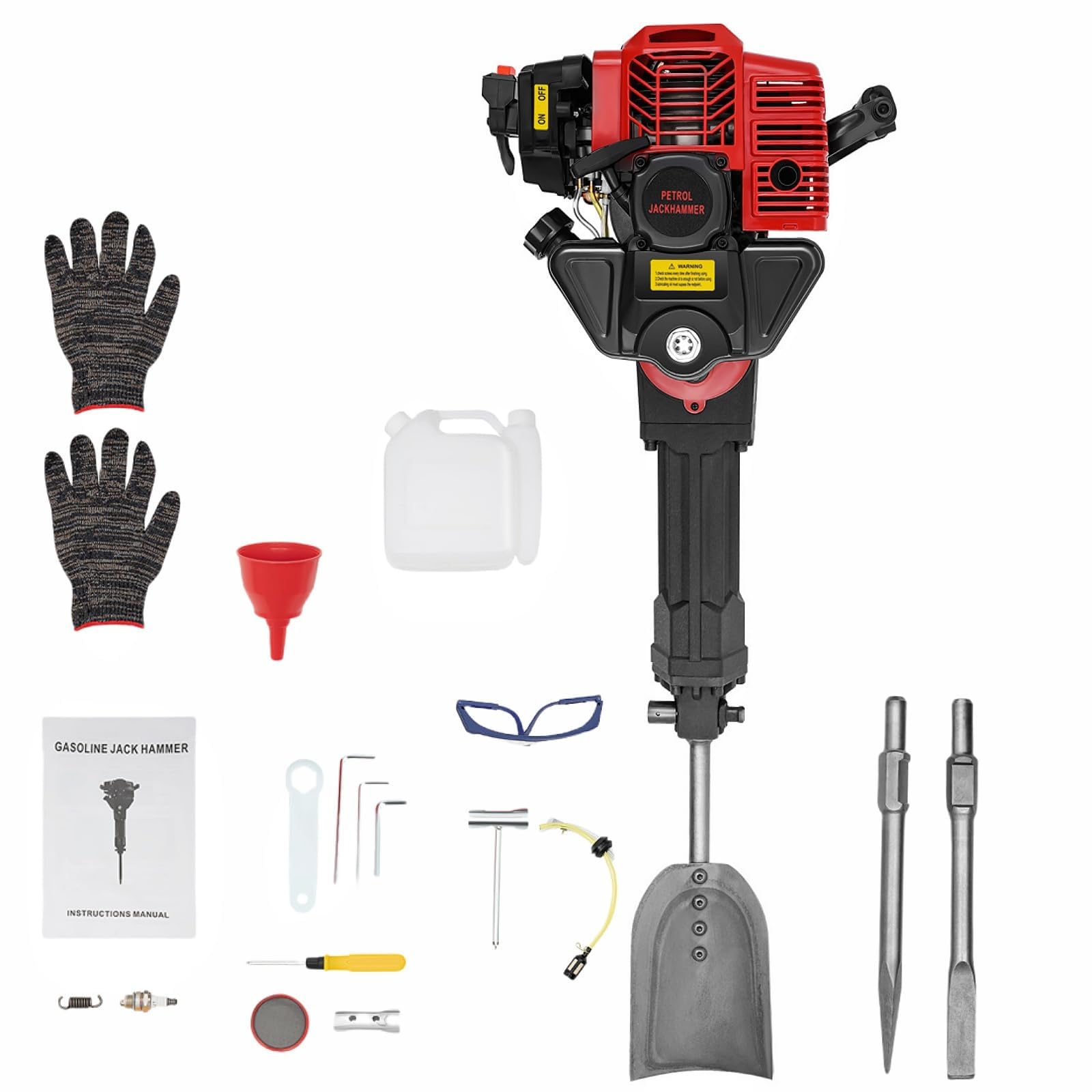 Motoazada profesional de gasolina de 1900 W, multifunción, 2 tiempos, con 3 accesorios para trasplantar árboles, cortar raíces, trabajos de excavación en jardín y viñedos