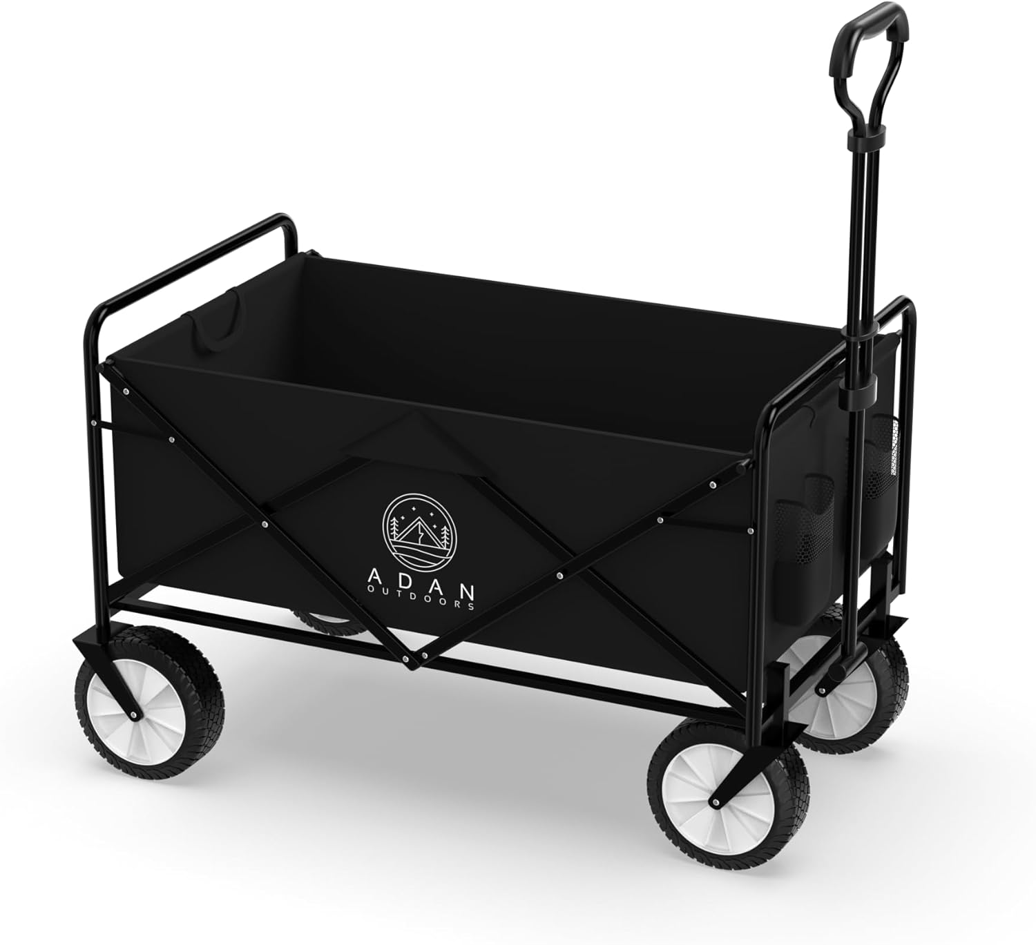 Folding Utility Wagon Cart | Collapsible, Foldable, Double Lock & Spacious Cup Holders | Heavy-Duty for All Terrains | No Assembly Required |100Kg/220lb Load Capacity| Jet Black (35"x20"x22") Standard (35x20x22 inches) Strong Black