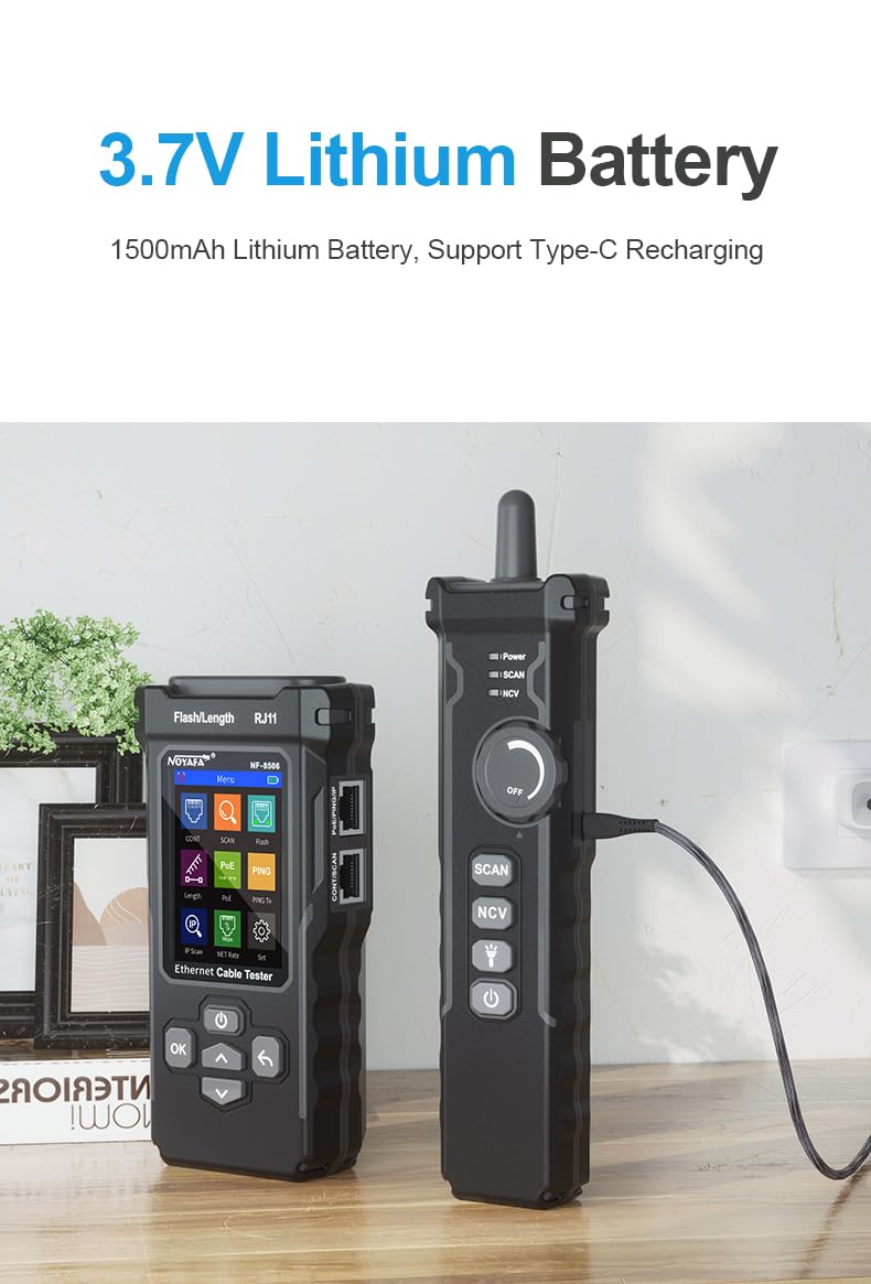 NF-8506 Netzwerk-Kabeltester mit IP-Scanner, TDR, PoE, Ping-Test und Netzwerkgeschwindigkeitstest - Ethernet-Kabeltoner für RJ11/RJ45/CAT5/CAT6 LAN, Telefonkabel-Finder und Port-Flash-Tool (NF-8506)