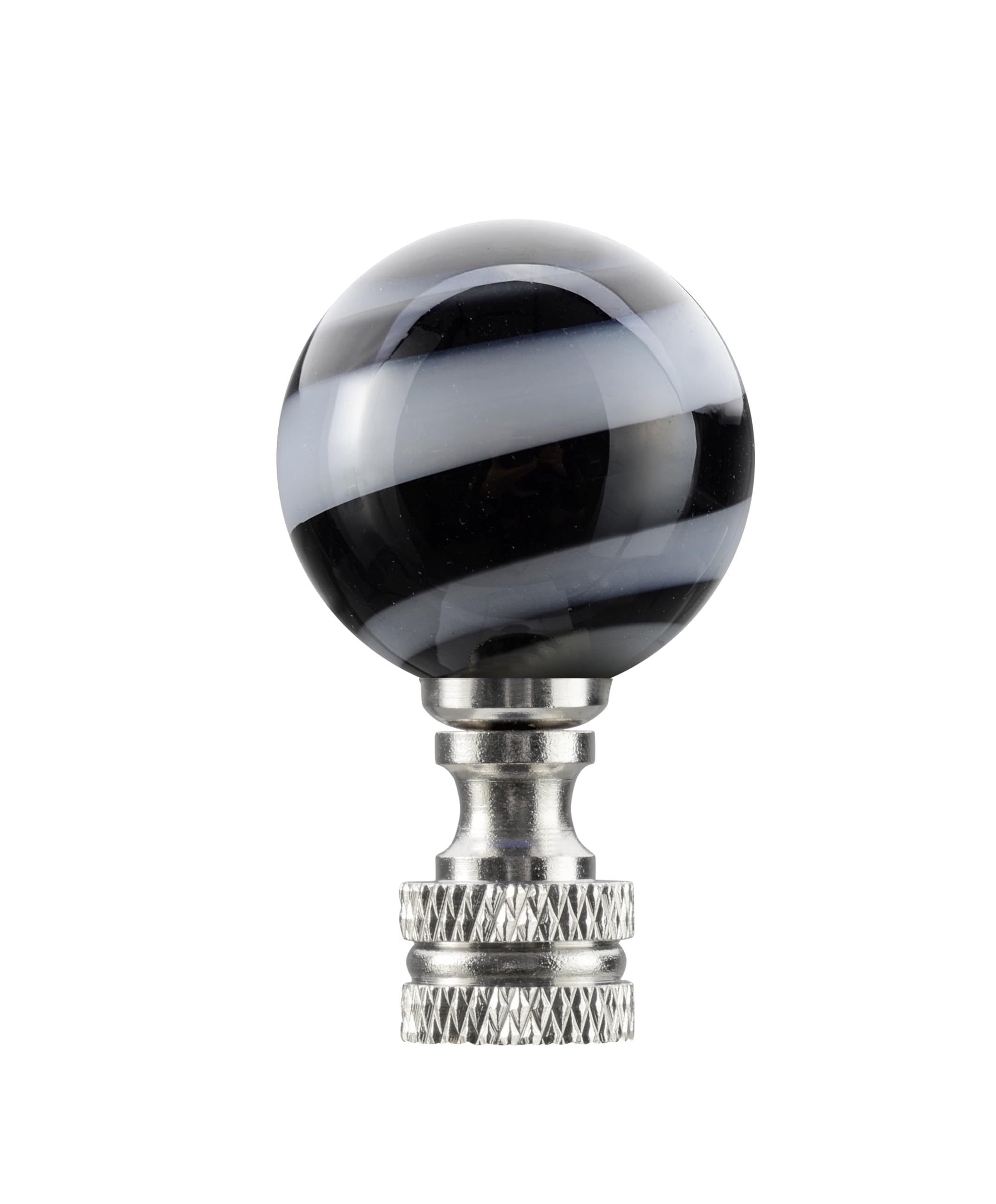 Aspen Creative 24009-12 Black and White Glass Ball Lamp Finial in Nickel Finish, 2" Tall (2 Pack)